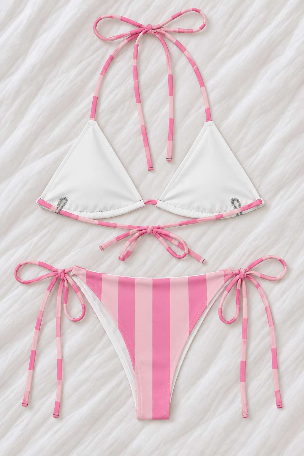 Pink Striped Triangle Bikini Set | Tie Side Two Piece Swimsuit