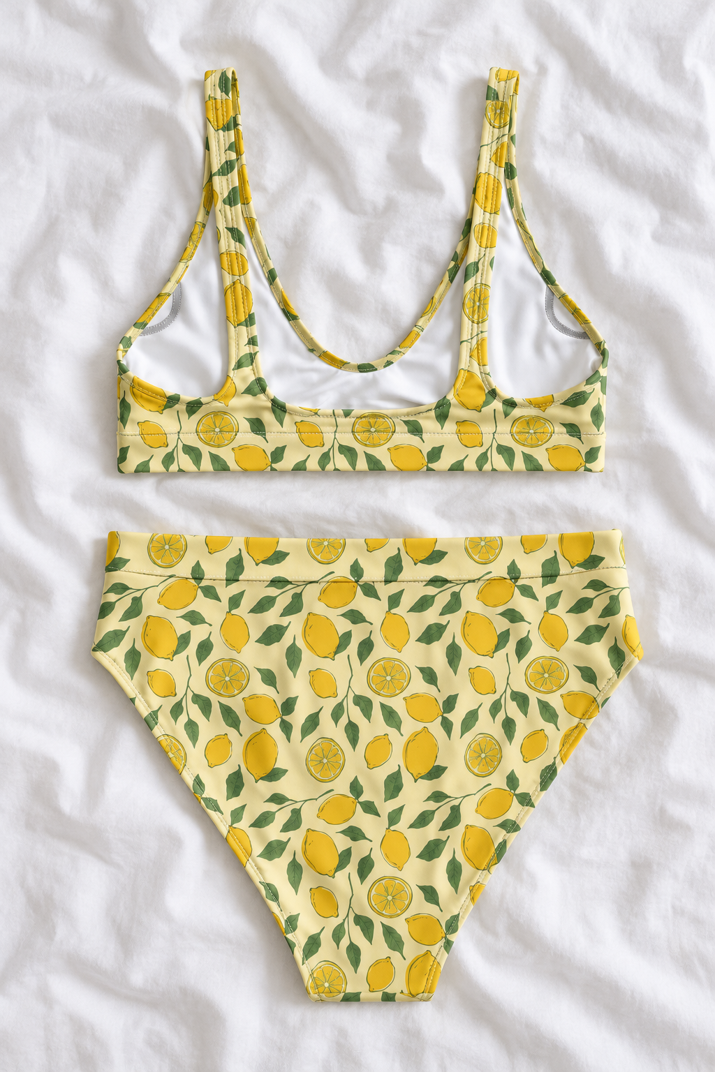 Lemon Grove High-Waisted Bikini Set | Yellow Lemon Print Two-Piece Swimsuit | Mediterranean Summer Swimwear