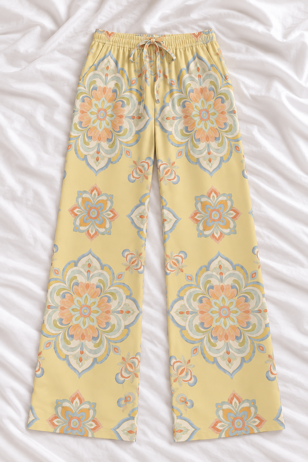 Boho Medallion Relaxed Straight-Leg Pants | Women's Lightweight Beach Lounge Pants