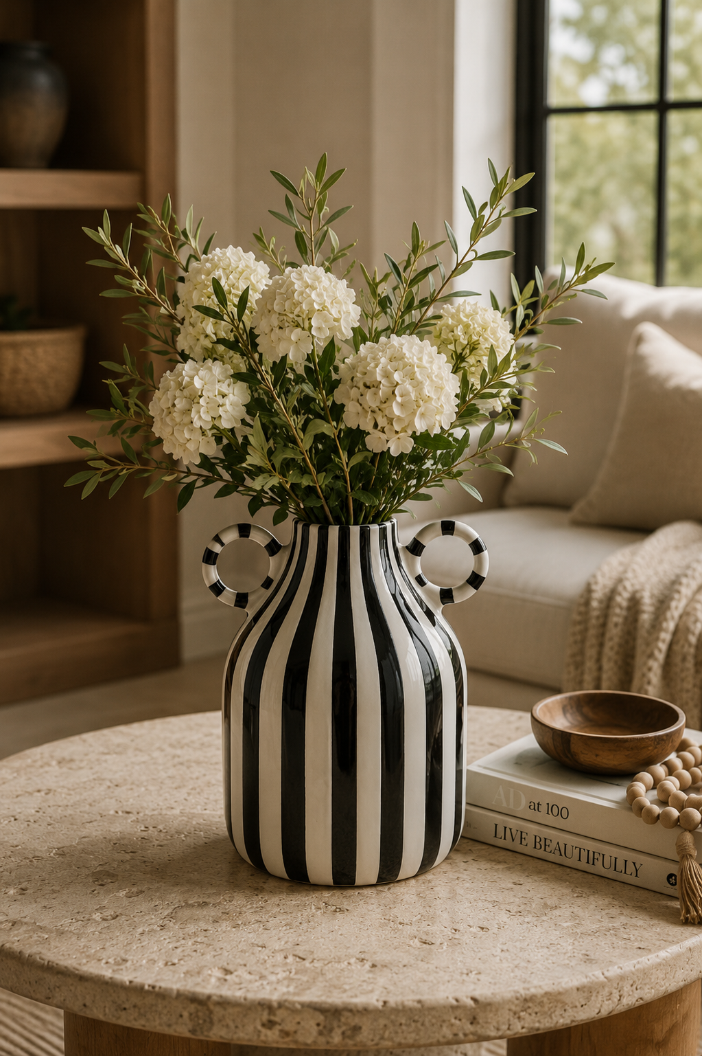 Double Handle Striped Porcelain Vase