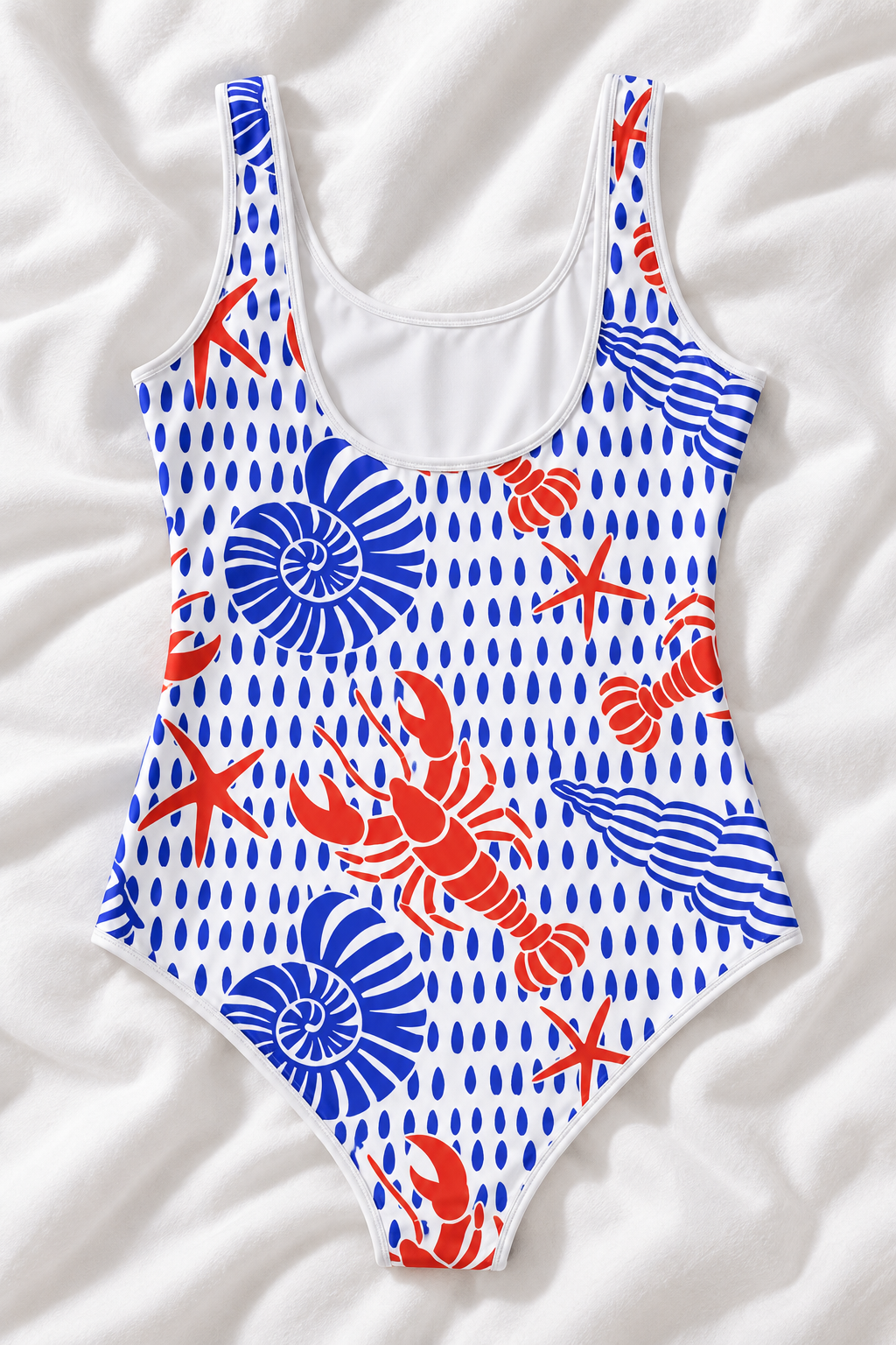Little Kids Lobster & Seashell One Piece Swimsuit | Coastal Beach Bathing Suit