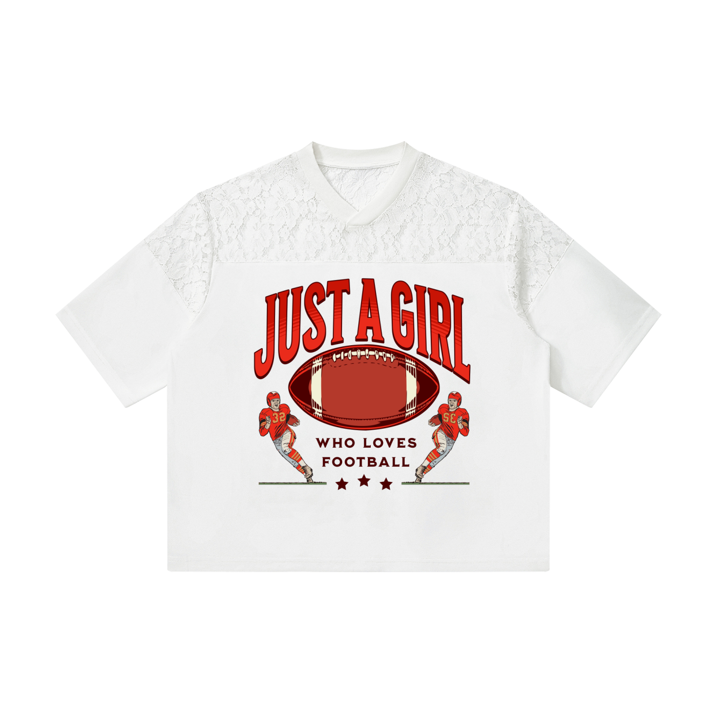 Just a Girl Who Loves Football Lace Jersey Tee | Women's Oversized Game Day Shirt