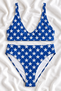 Blue Star High-Waisted Two-Piece Bikini – Women’s Patriotic Swimsuit