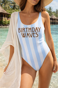 Birthday Waves Blue Striped One Piece Swimsuit – Beach Swimwear