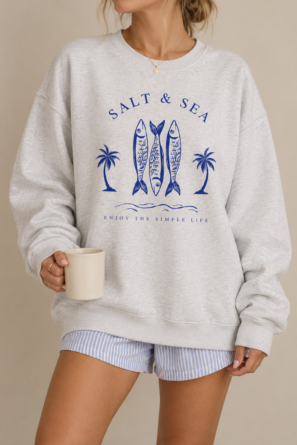 Salt & Sea Graphic Sweatshirt – Coastal Vintage Fish Unisex Crewneck