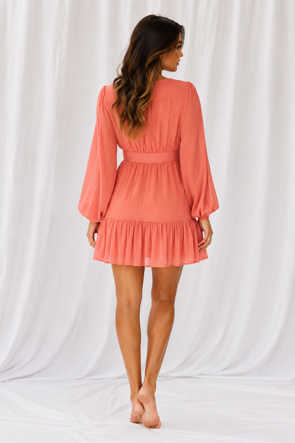 Deep V-Neck Ruffle Mini Dress