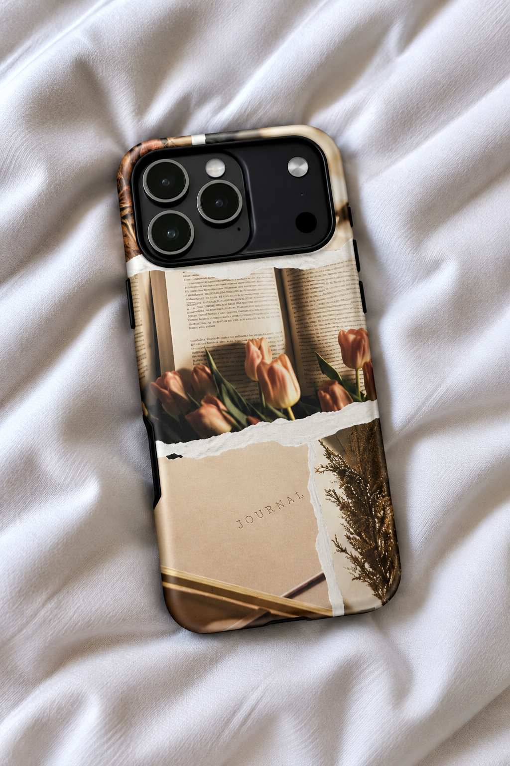 Vintage Book Lover Tough iPhone Case | Cozy Reading Aesthetic Phone Cover | Neutral Floral Literary Collage Case