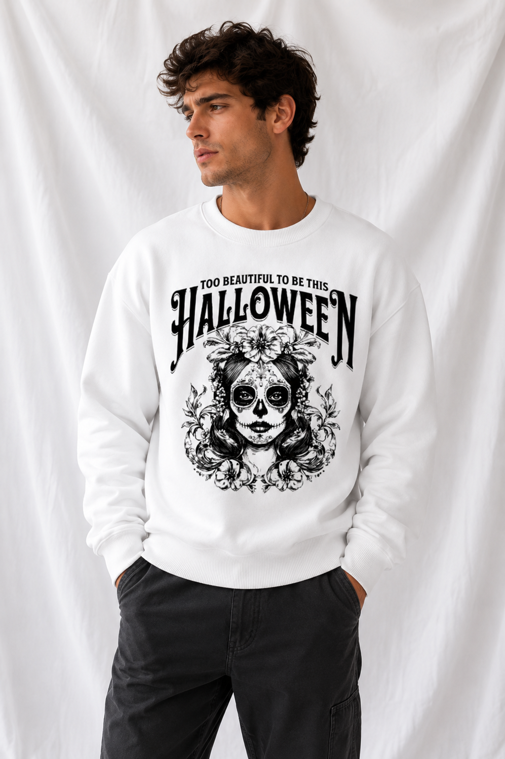Too Beautiful to Be This Halloween Sugar Skull Unisex Crewneck Sweatshirt