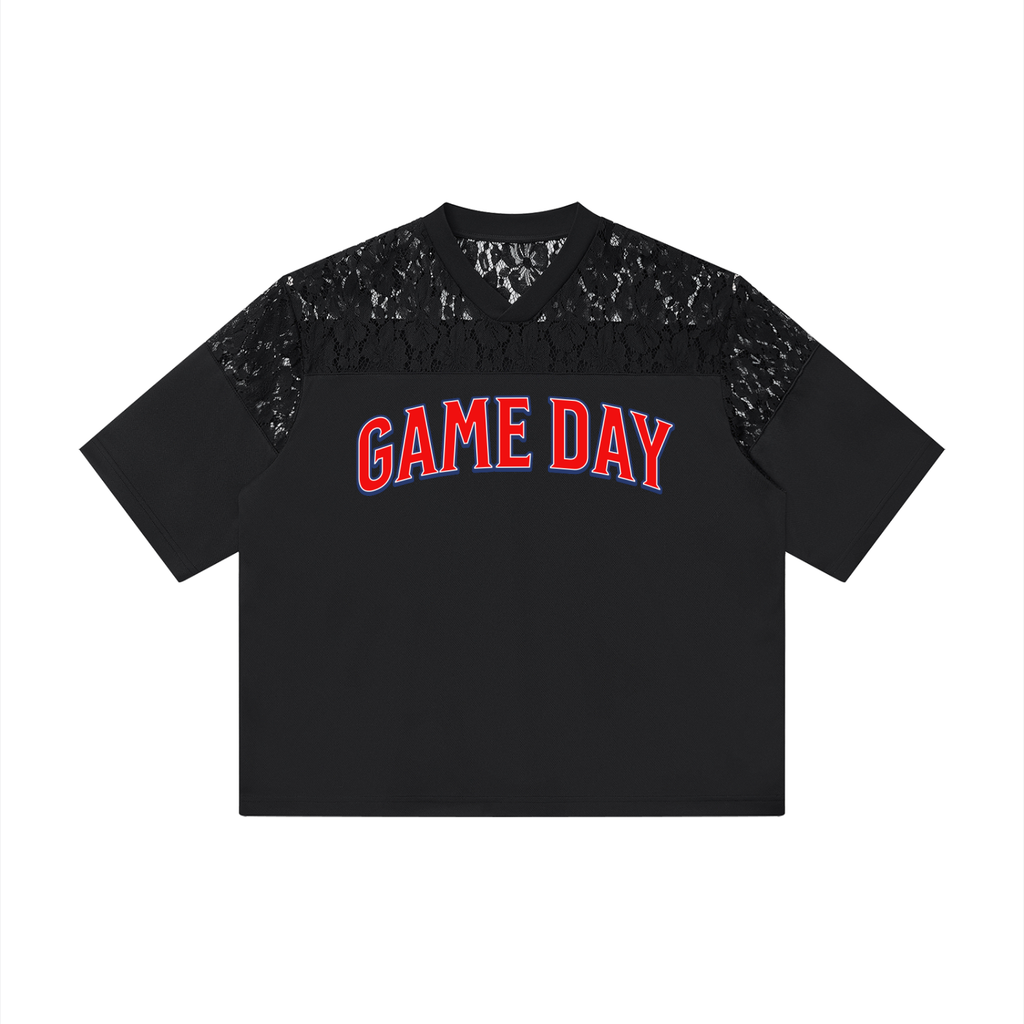 Game Day Lace Jersey Tee | Women's Blue & Red Football Game Day Shirt