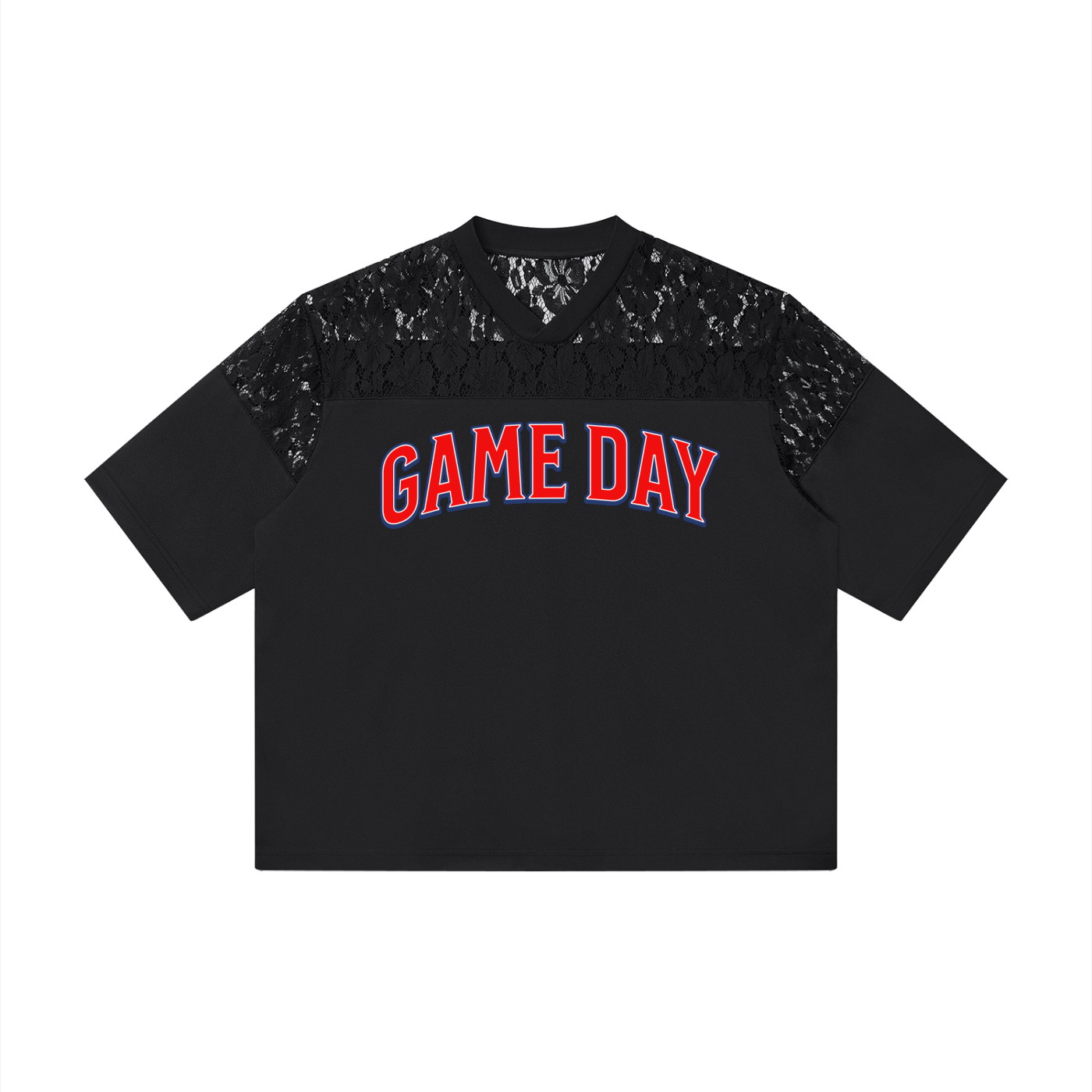 Game Day Lace Jersey Tee | Women's Blue & Red Football Game Day Shirt