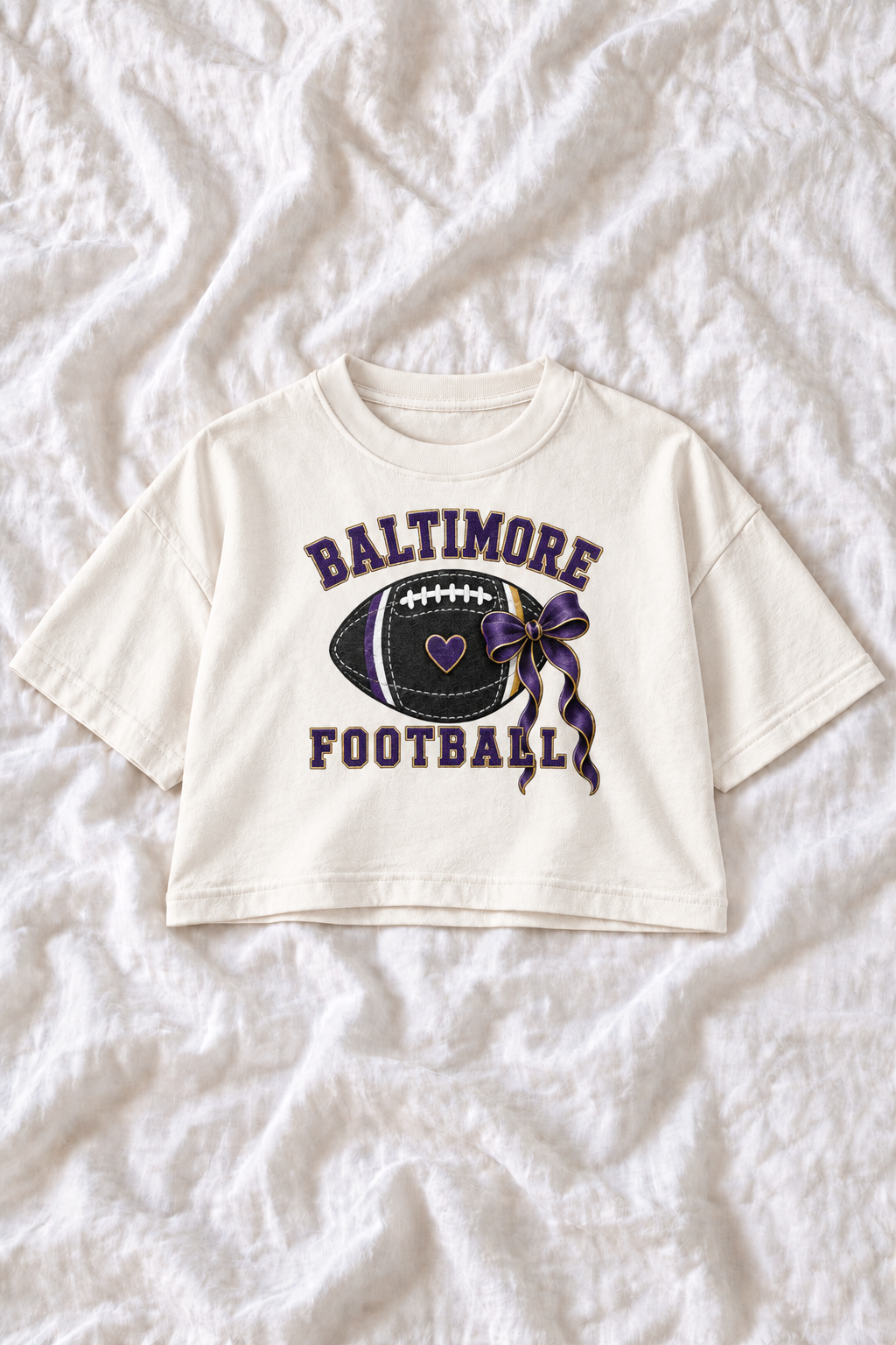 Baltimore Football Oversized Cropped Graphic Tee – Women’s Game Day T-Shirt