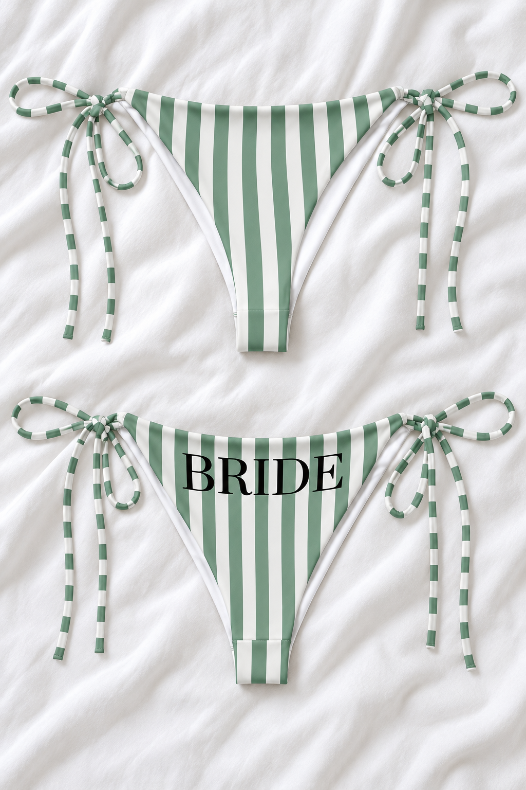 Bride Sage Green & White Striped Tie-Side Bikini Bottoms