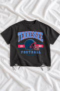 Vintage Tennessee Football Distressed T-Shirt | Snow Washed Raw Hem Graphic Tee | Navy Blue & Light Blue Game Day Shirt