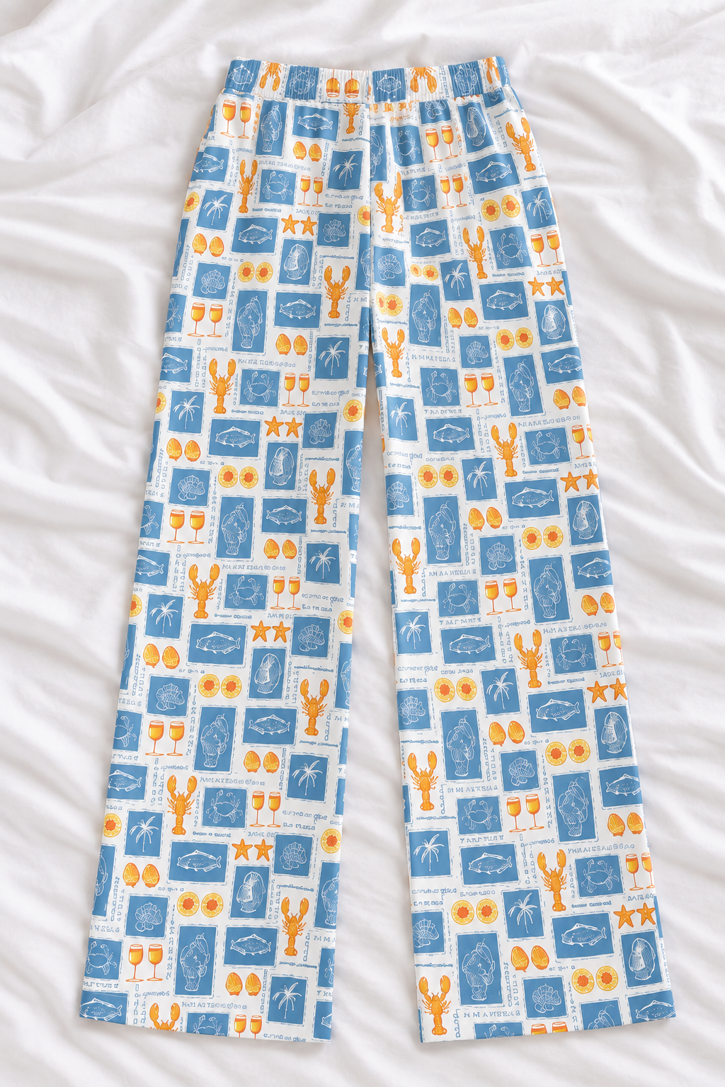 Coastal Lobster Stamp Relaxed Straight-Leg Pants | Women's Lightweight Beach Lounge Pants