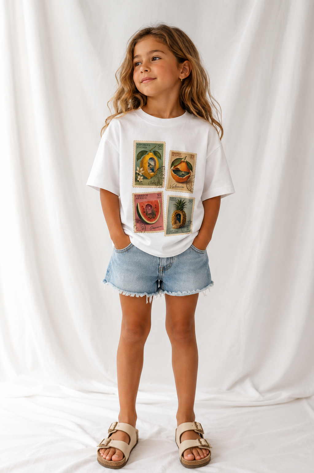 Youth T-Shirt — Vintage Botanical Fruit Stamp Collage Tee