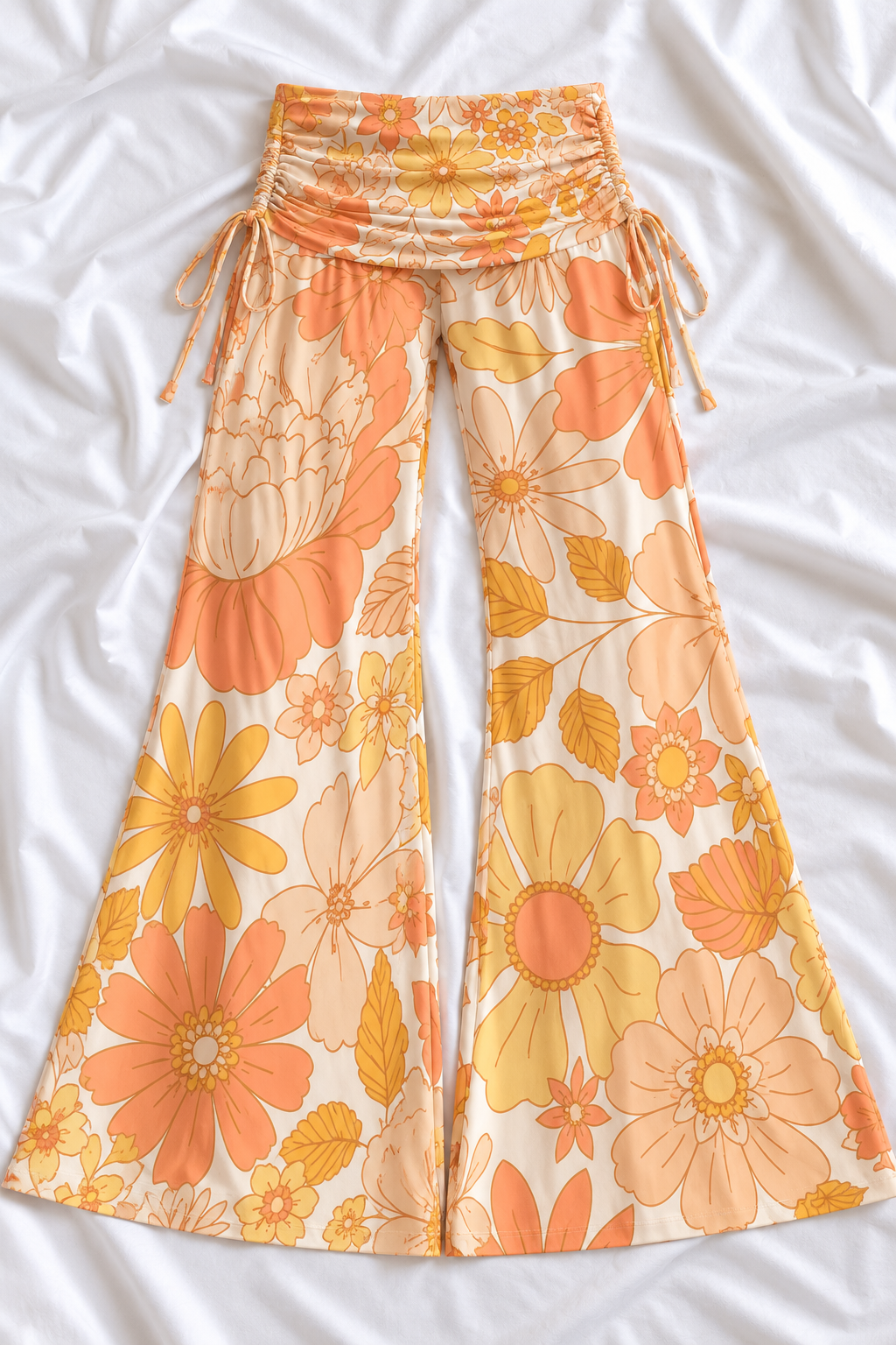 Vintage Floral Wide Leg Pants | Women's Retro Boho Lounge Pants