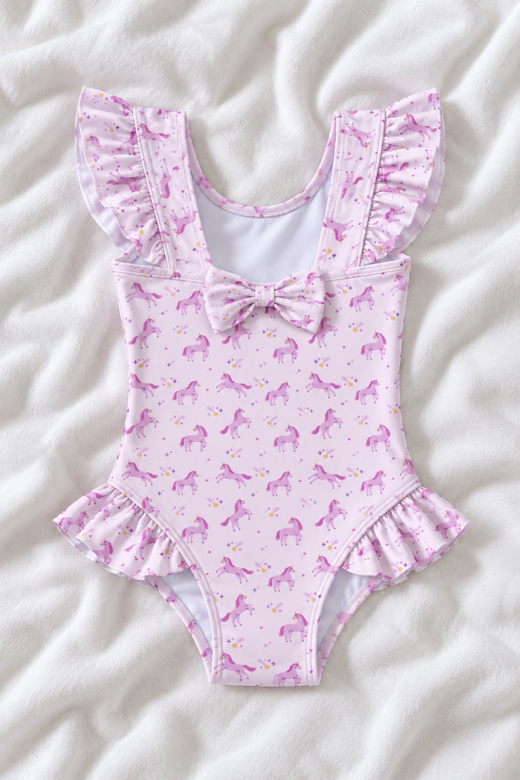 Unicorn Girls’ Ruffle Swimsuit – Kids Magical One Piece Swimwear