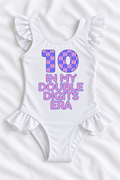 10 Double Digits Era Girls’ Ruffle Swimsuit – 10th Birthday Kids Swimwear