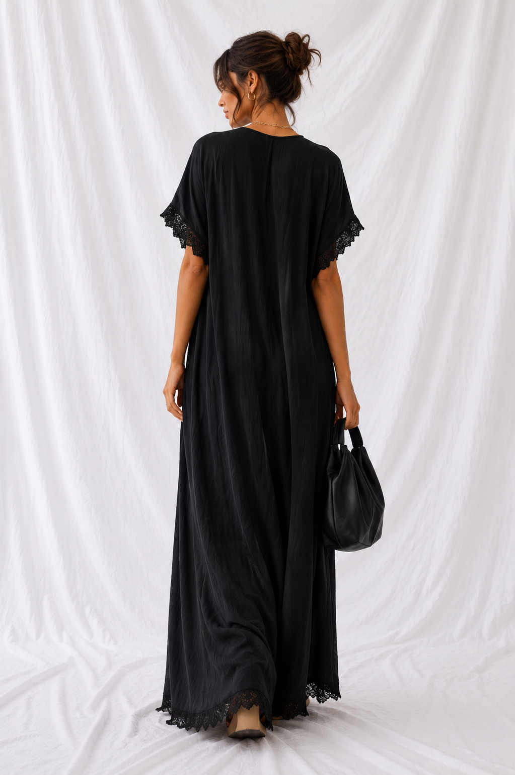 Full Size Lace Trim V-Neck Maxi Dress Plus Size