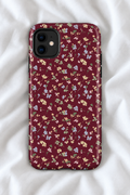 Burgundy Ditsy Floral Tough iPhone Case – Vintage Wildflower Botanical Phone Cover