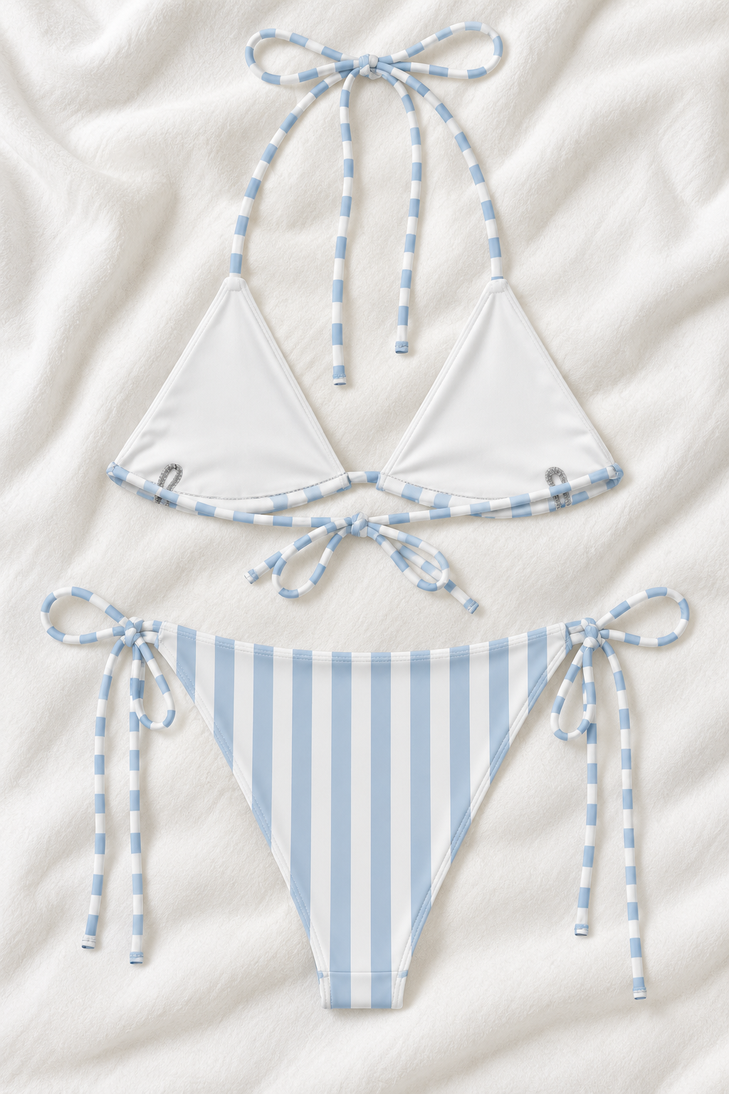Light Blue & White Striped Triangle Bikini Set | Tie Side Two Piece Swimsuit
