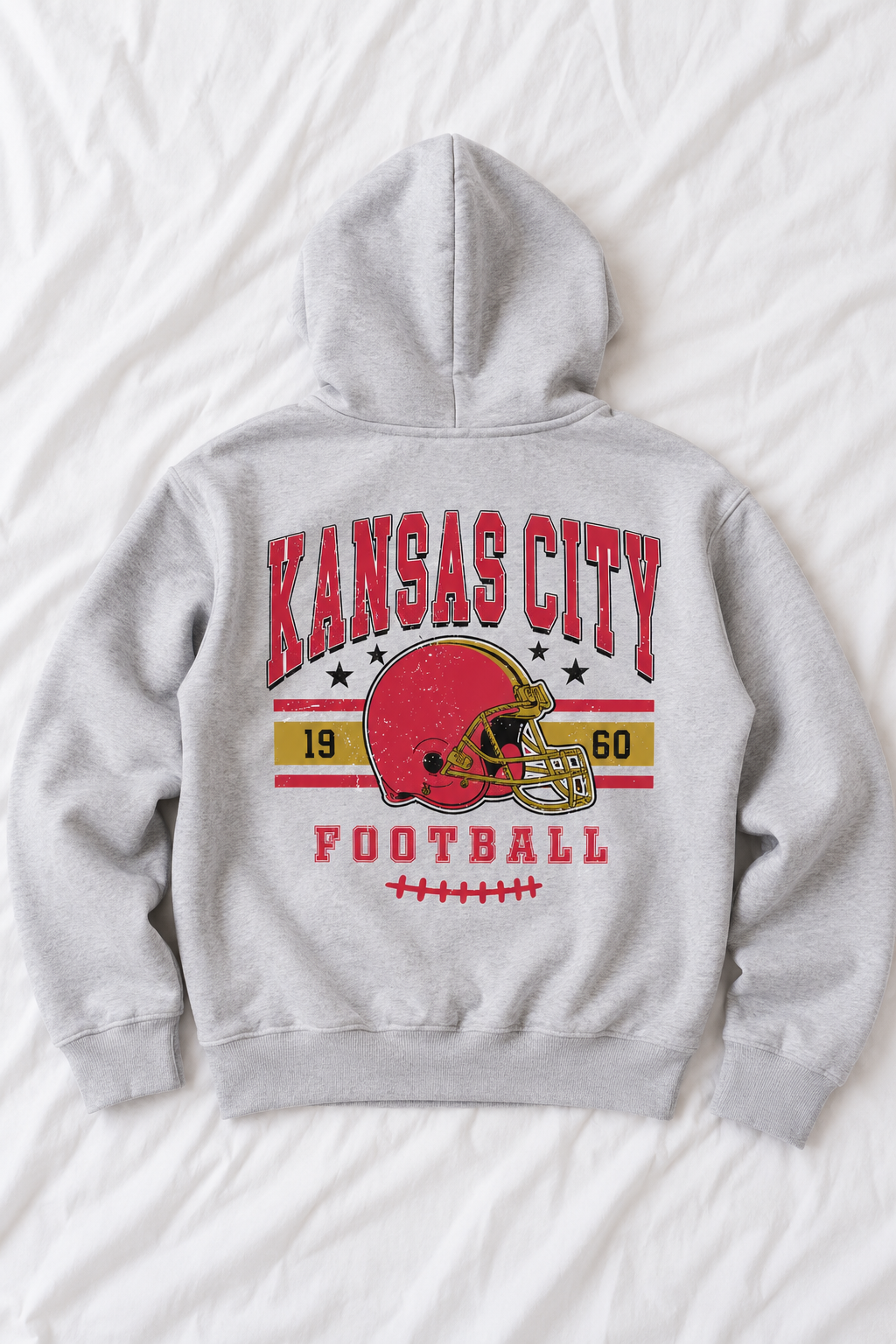 Vintage Kansas City Football Oversized Hoodie | Retro Game Day Graphic Sweatshirt | Red & Gold Football Pullover