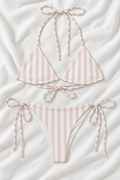 Blush Pink & White Striped Triangle Bikini Set | Tie Side Two Piece Swimsuit