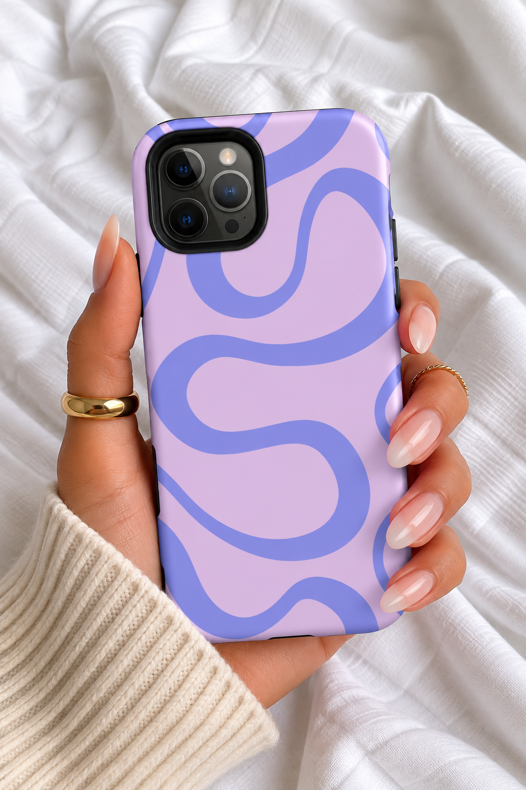 Pink & Lavender Wavy iPhone Case – Retro Abstract Swirl Tough Phone Case