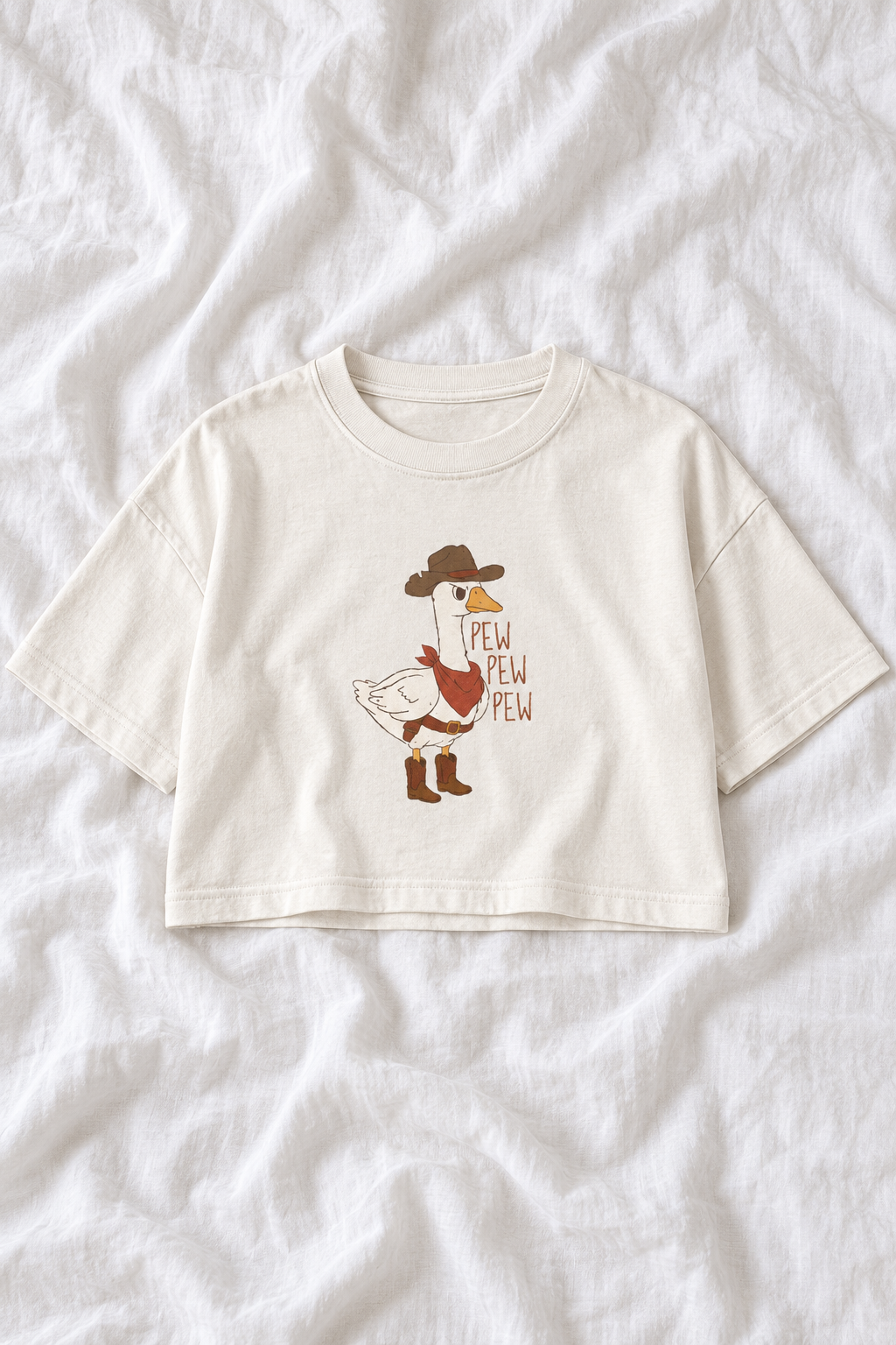 Goose Pew Pew Pew Oversized Cropped Graphic Tee – Women’s Funny Goose T-Shirt