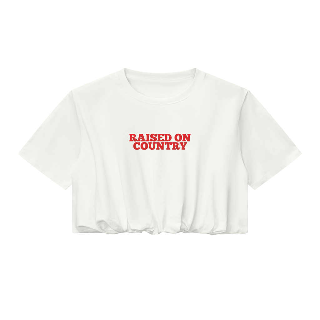 Raised on Country Women's Crop Bubble Hem Tee | 100% Cotton Western Graphic Top