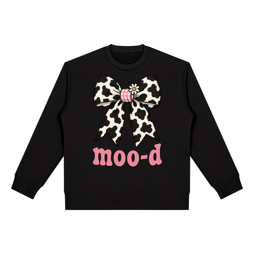 Moo-d Cow Print Bow Unisex Heavyweight Crewneck Sweatshirt