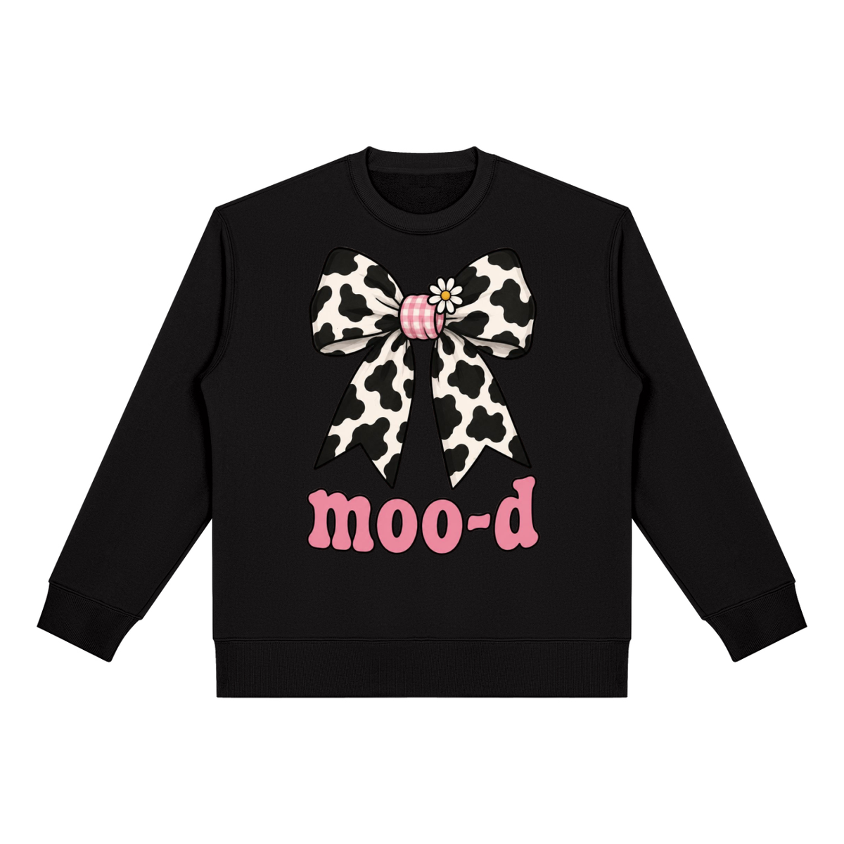 Moo-d Cow Print Bow Unisex Heavyweight Crewneck Sweatshirt