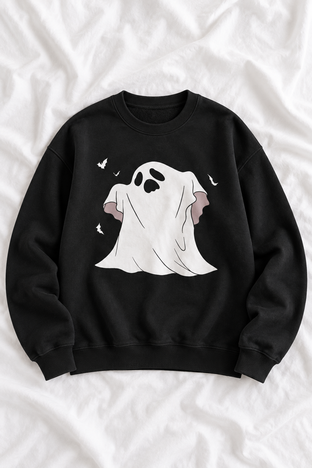 Vintage Wash Cute Ghost Graphic Unisex Crewneck Sweatshirt