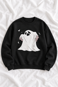 Vintage Wash Cute Ghost Graphic Unisex Crewneck Sweatshirt
