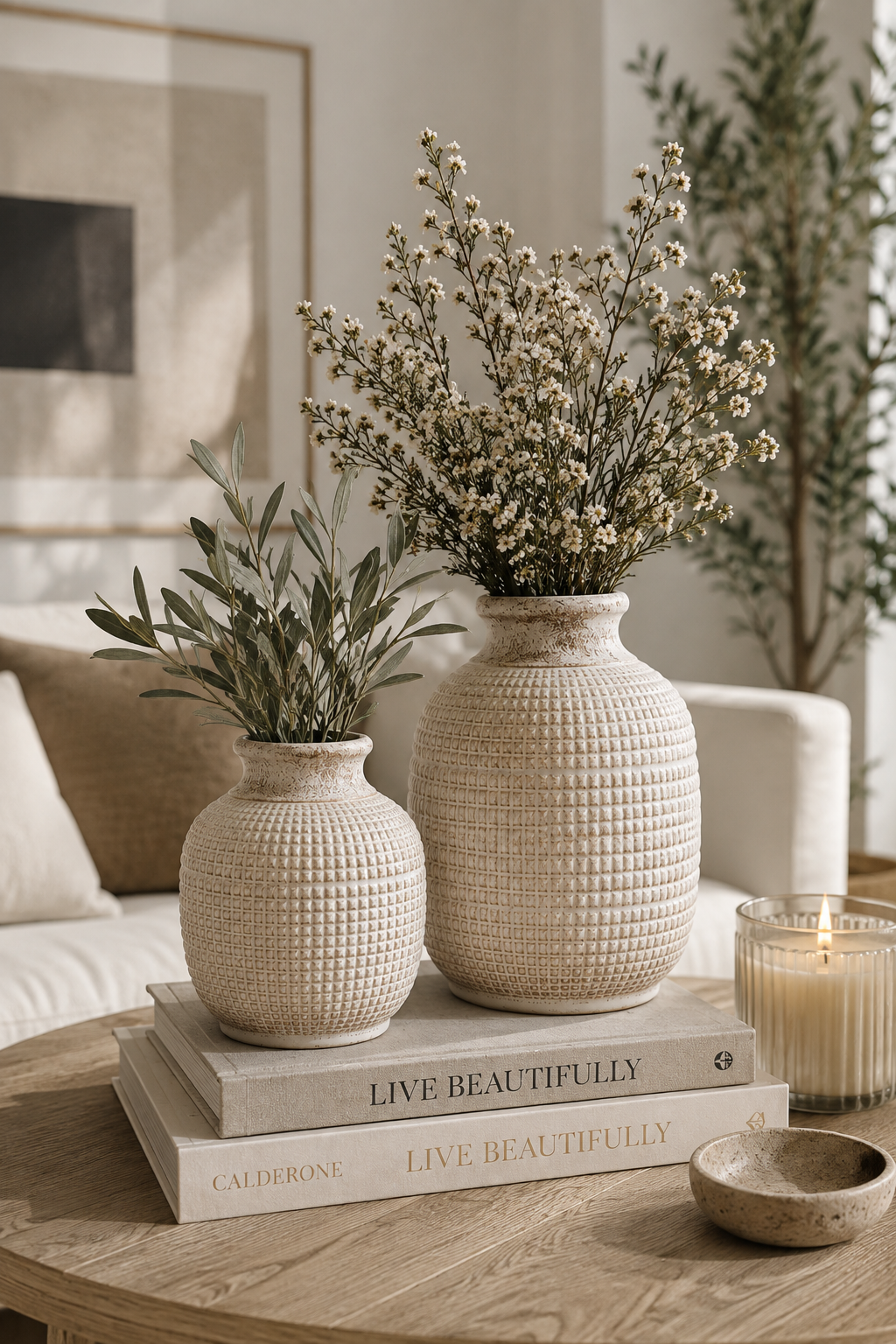 White Textured Porcelain Ceramic Jar Vase