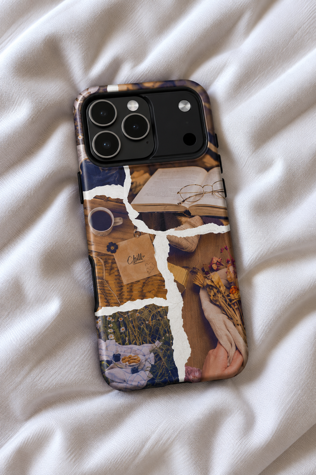 Cozy Coffee & Books Tough iPhone Case | Vintage Reading Aesthetic Phone Cover | Moody Autumn Scrapbook Collage Case