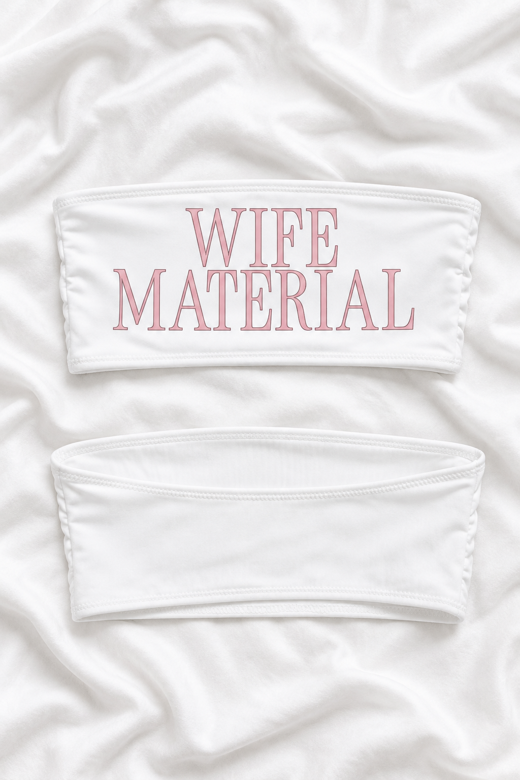 Wife Material White Bandeau Bikini Top | Pink Bridal Swimwear