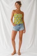 Lemon Print Double Layer Tube Top – Women’s Strapless Summer Top, Vacation & Resort Wear
