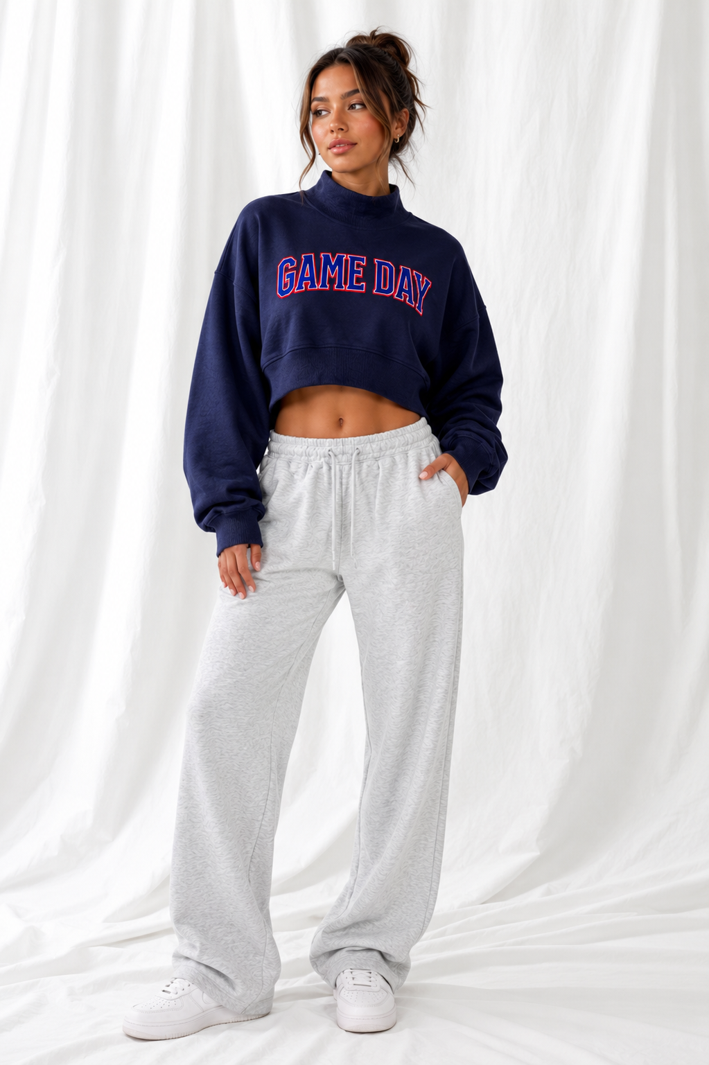 Game Day Women’s Cropped Mock Neck Sweatshirt – Buffalo Colors