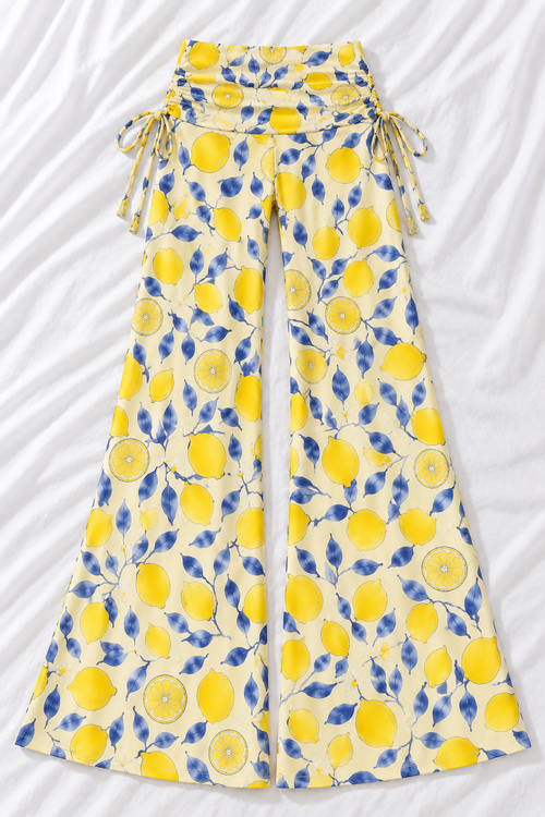 Amalfi Lemon Wide Leg Pants | Women's Flowy Resort Beach Pants