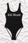 Till Death Black One Piece Swimsuit | Gothic Bachelorette Swimwear