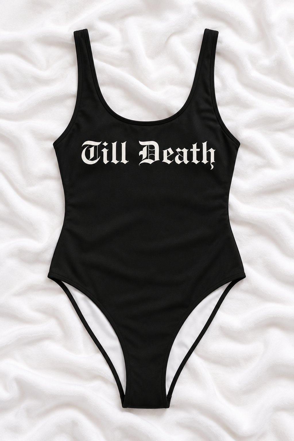 Till Death Black One Piece Swimsuit | Gothic Bachelorette Swimwear