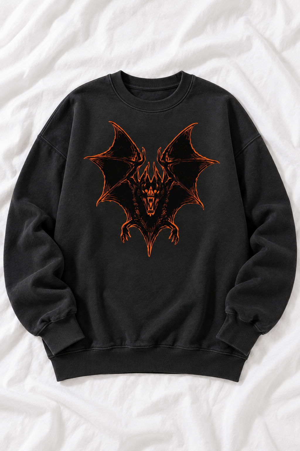Vintage Wash Gothic Bat Graphic Unisex Crewneck Sweatshirt