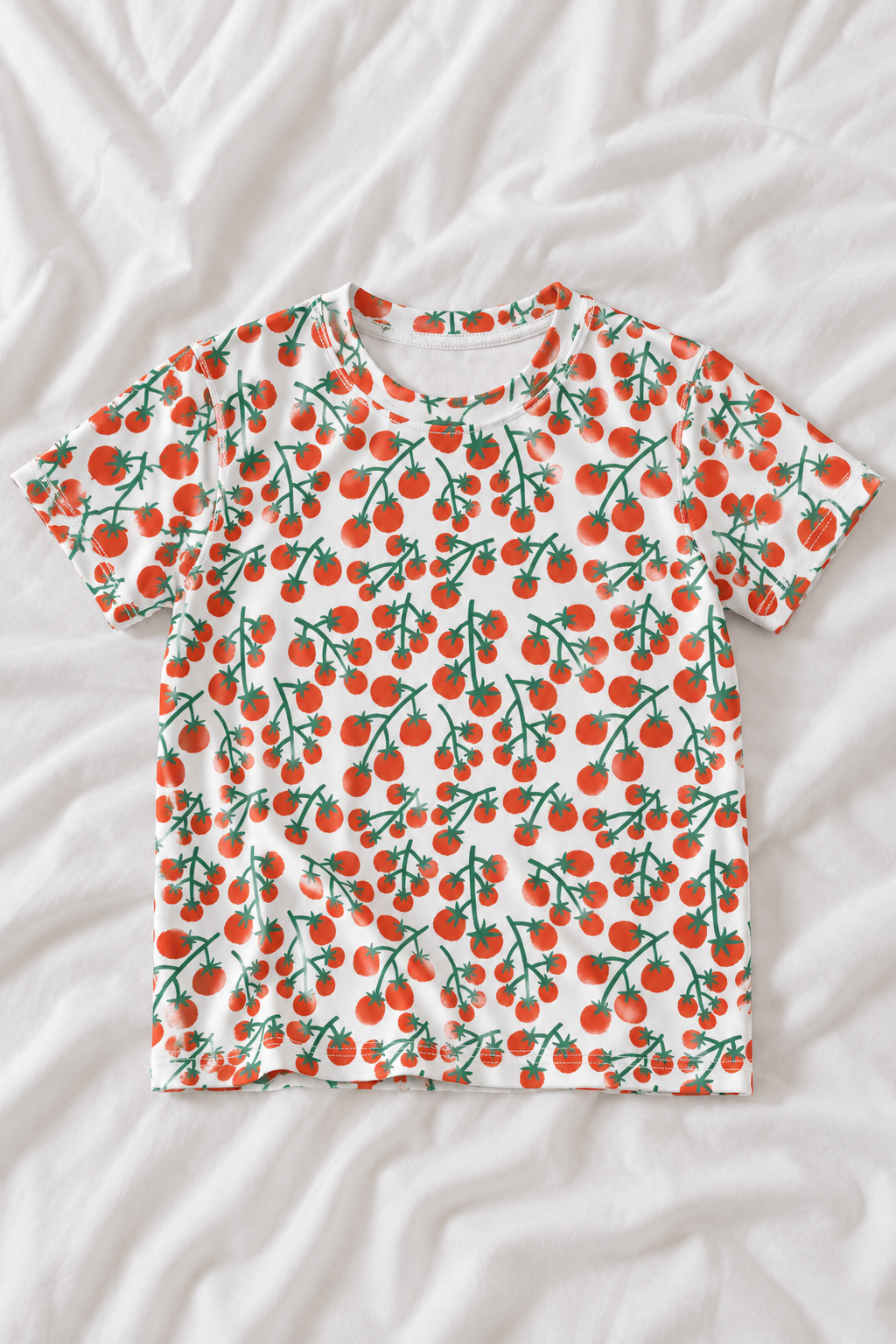 Kids Cherry Tomato Print Crew Neck T-Shirt | Cute Tomato Graphic Tee | Retro Garden Kids Shirt