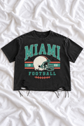 Vintage Miami Football Distressed T-Shirt | Snow Washed Raw Hem Graphic Tee | Aqua & Orange Game Day Shirt