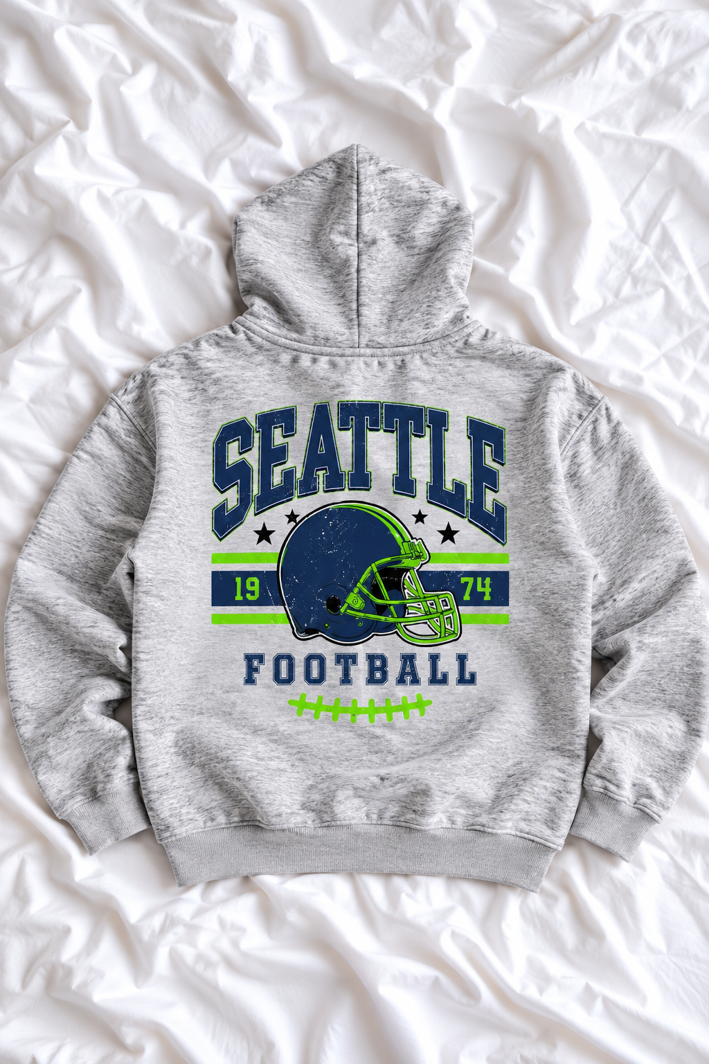Vintage Seattle Football Oversized Hoodie | Retro Game Day Graphic Sweatshirt | Navy Blue & Neon Green Football Pullover