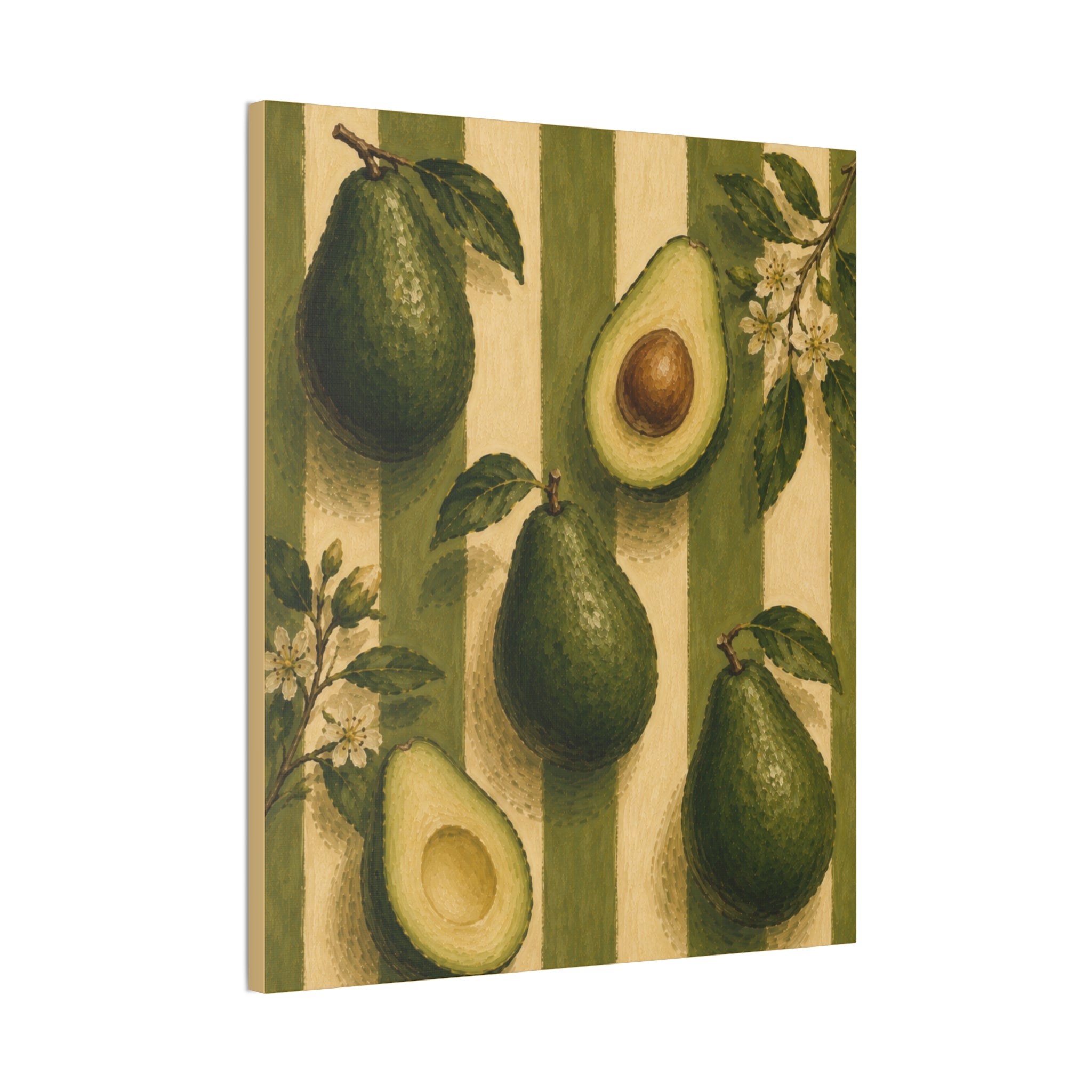 Vintage Avocado Canvas Wall Art, French Country Kitchen Decor, Botanical Fruit Artwork, Farmhouse Cottagecore Stretched Canvas