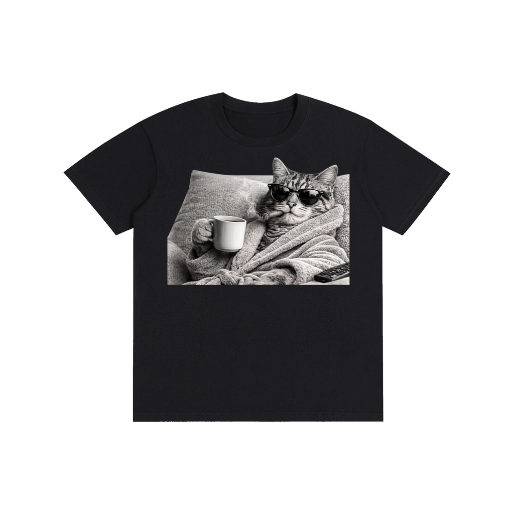 Gangster Coffee Cat Unisex Cotton Tee | Funny Cat Graphic T-Shirt for Adults