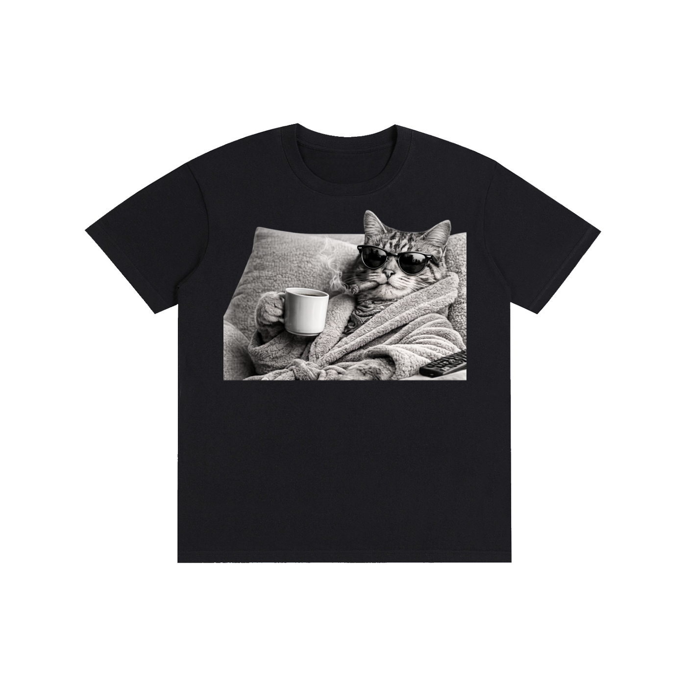 Gangster Coffee Cat Unisex Cotton Tee | Funny Cat Graphic T-Shirt for Adults