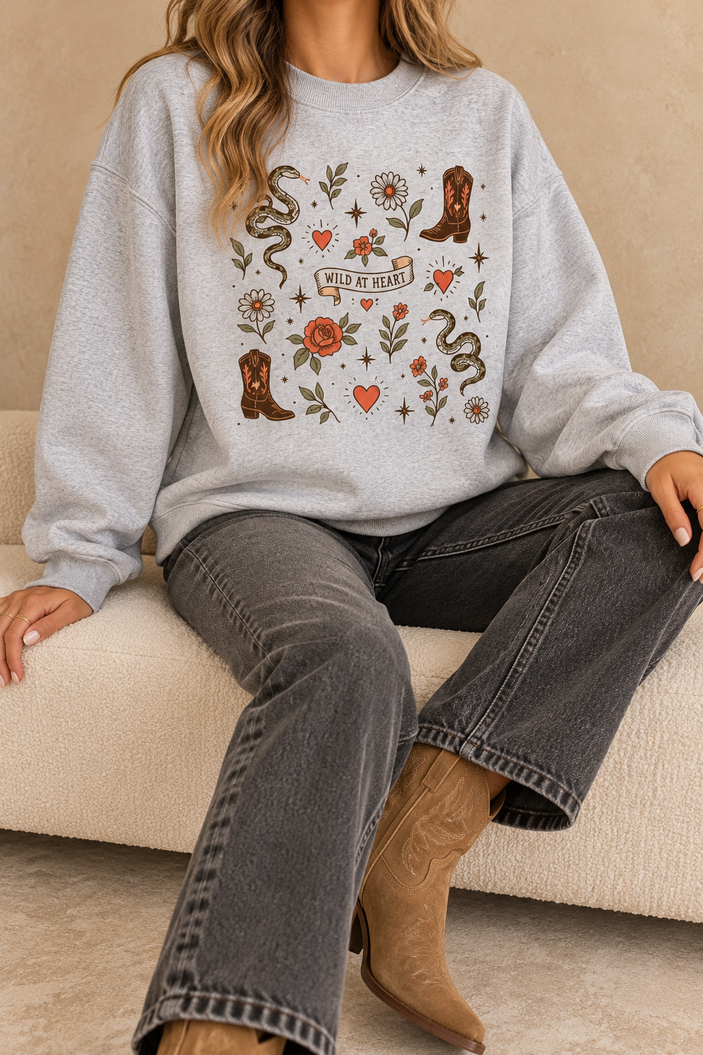 Wild at Heart Sweatshirt – Western Tattoo Flash Graphic Fleece Crewneck